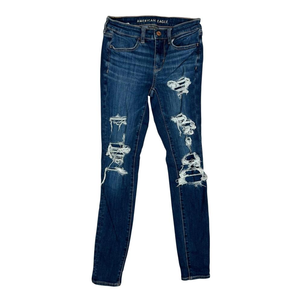 American Eagle Jegging Jeans Womens 2 Blue Med Wash Distressed Stretch